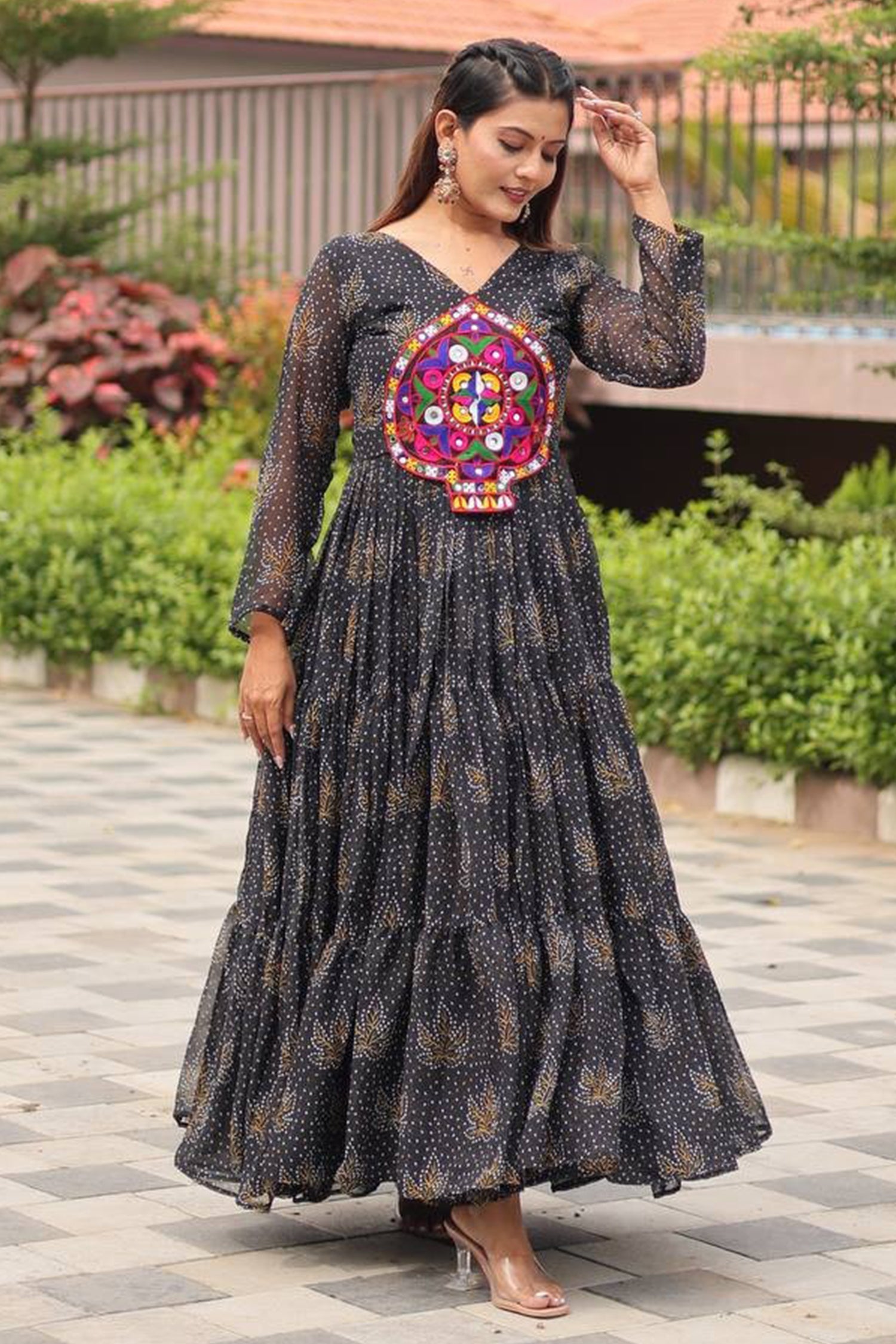 Black Georgette Kachchi Worked Anarkali Kurti