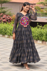 Black Georgette Kachchi Worked Anarkali Kurti
