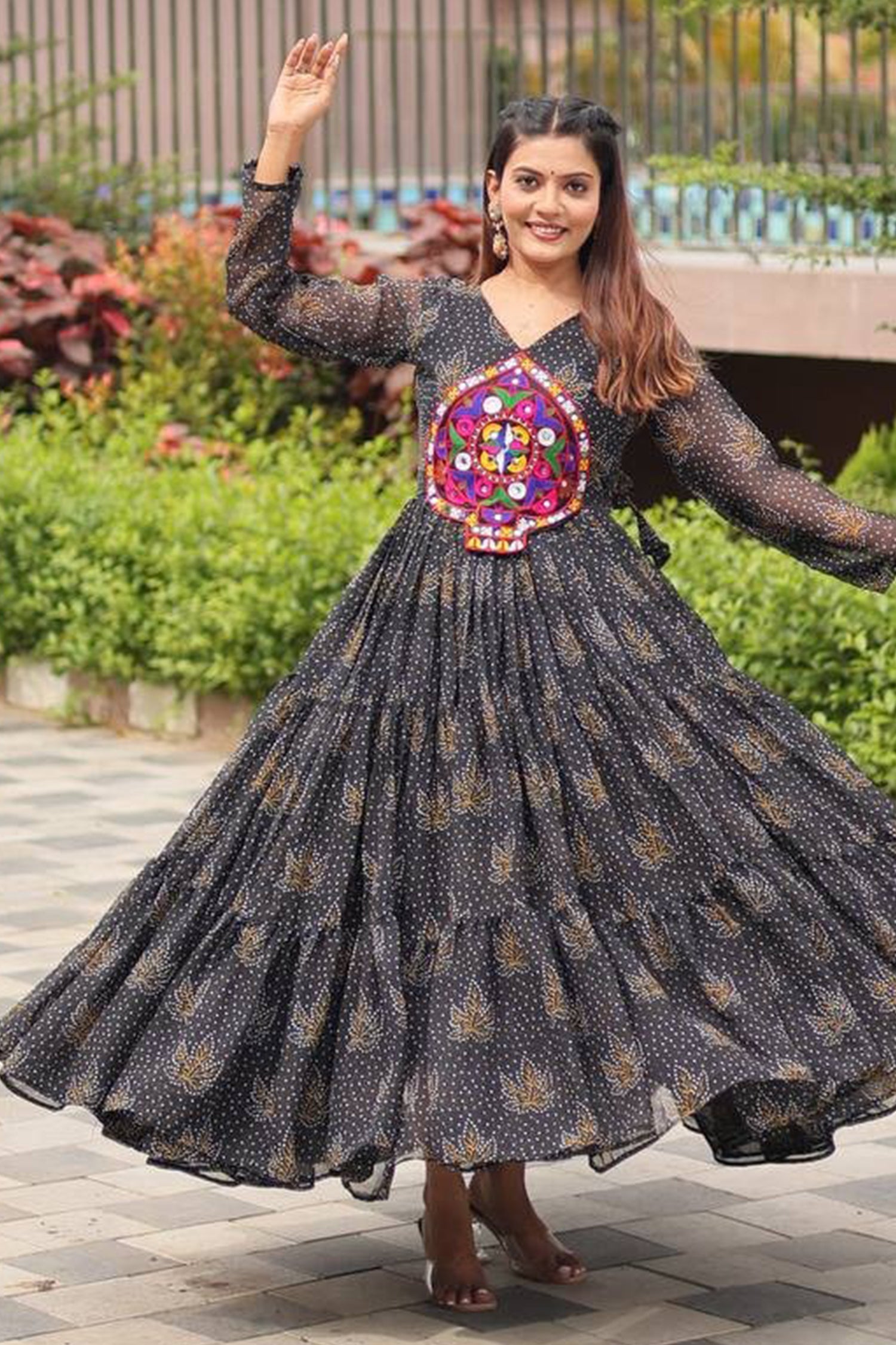 Black Georgette Kachchi Worked Anarkali Kurti