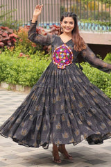 Black Georgette Kachchi Worked Anarkali Kurti