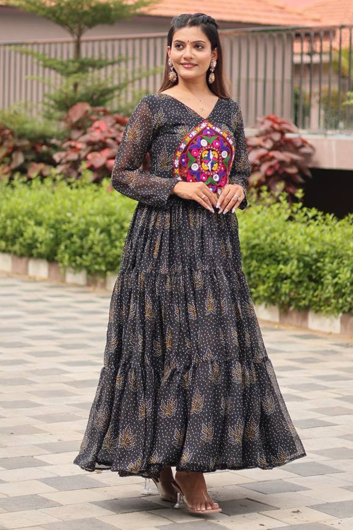Black Georgette Kachchi Worked Anarkali Kurti