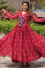 Pink Georgette Kachchi Worked Anarkali Kurti