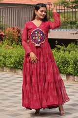 Pink Georgette Kachchi Worked Anarkali Kurti