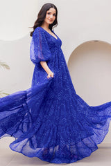 Blue Georgette Bandhej Printed Maxi Dress