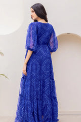 Blue Georgette Bandhej Printed Maxi Dress