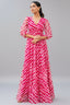 Pink Georgette Leheriya Printed Flared Maxi Dress - red georgette saree