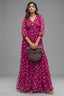 Pink Georgette V Neck Flared Maxi Dress - red georgette saree