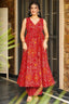 Red Rayon Printed Anarkali Kurti with Palazzo - red rayon saree
