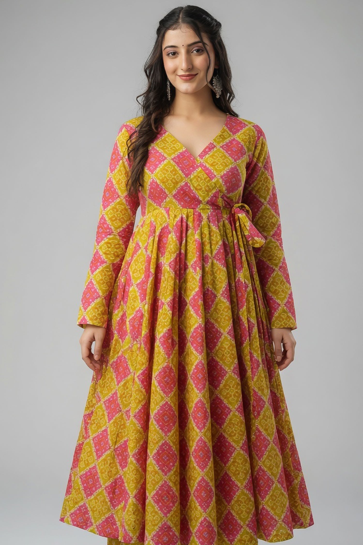 Pink and Yellow Rayon Printed Kurti Set Secondary image