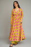 Pink and Yellow Rayon Printed Kurti Set - yellow rayon saree