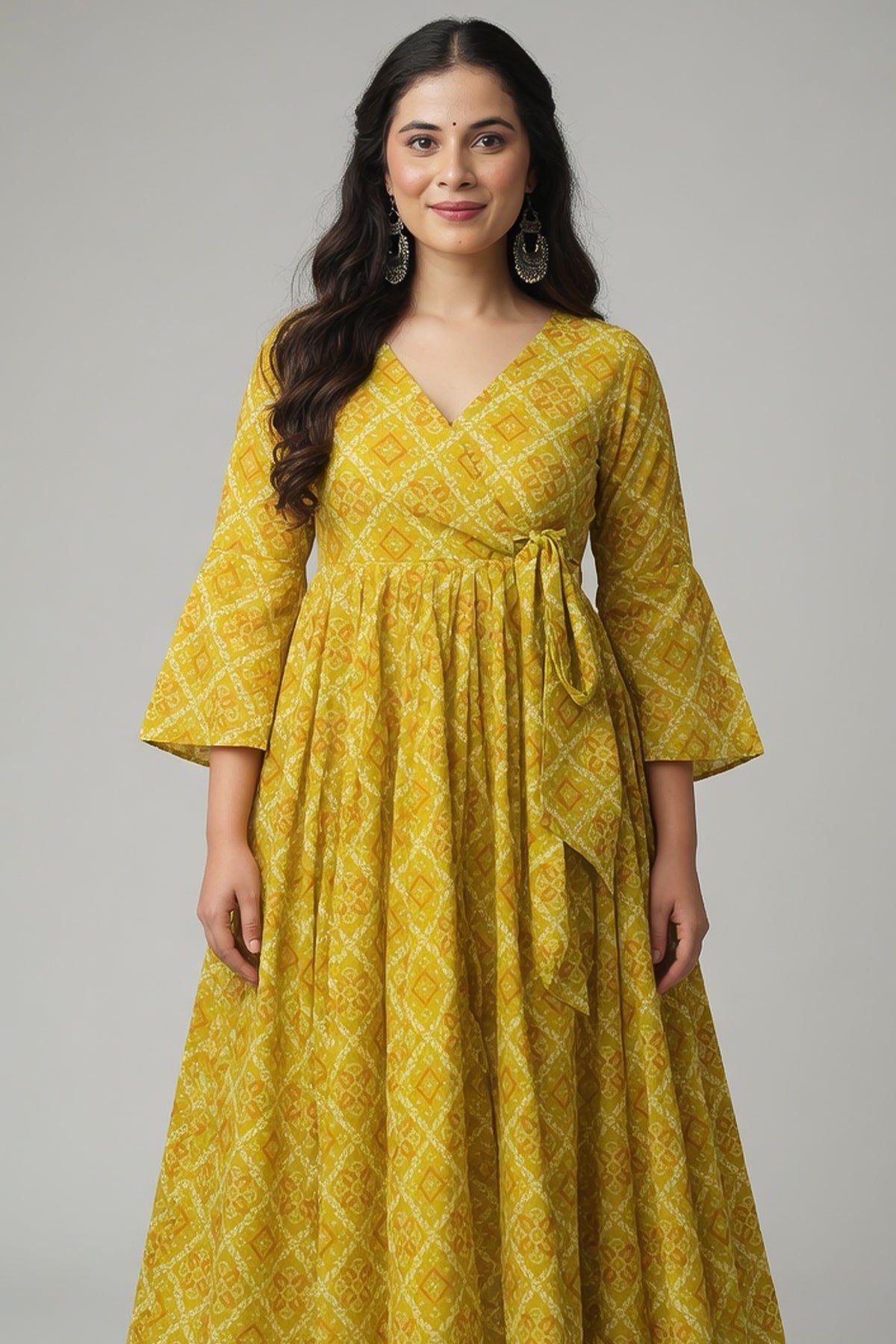 Yellow Rayon Printed Anarkali Kurti and Palazzo Set - yellow rayon saree