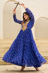 Blue Georgette Kachchi Worked Anarkali Kurti