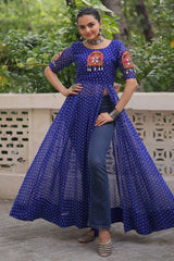 Blue Georgette Kachchi Worked Kurti