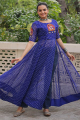 Blue Georgette Kachchi Worked Kurti