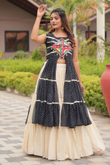 Black Cotton Kachchi Worked Shrug with Plain Lehenga