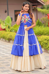 Blue Cotton Kachchi Worked Shrug with Plain Lehenga