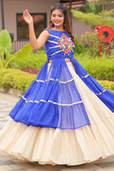 Blue Cotton Kachchi Worked Shrug with Plain Lehenga