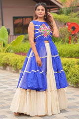 Blue Cotton Kachchi Worked Shrug with Plain Lehenga