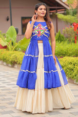 Blue Cotton Kachchi Worked Shrug with Plain Lehenga