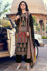 Black Art Silk Printed Straight Cut Kurti Set