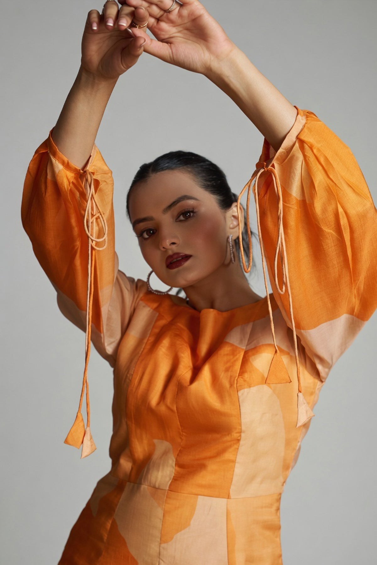 Orange Muslin Silk Printed Co-Ord Set - orange silk saree