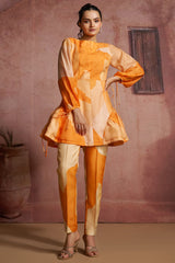 Orange Muslin Silk Printed Co-Ord Set