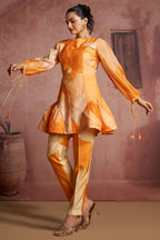Orange Muslin Silk Printed Co-Ord Set - orange silk saree
