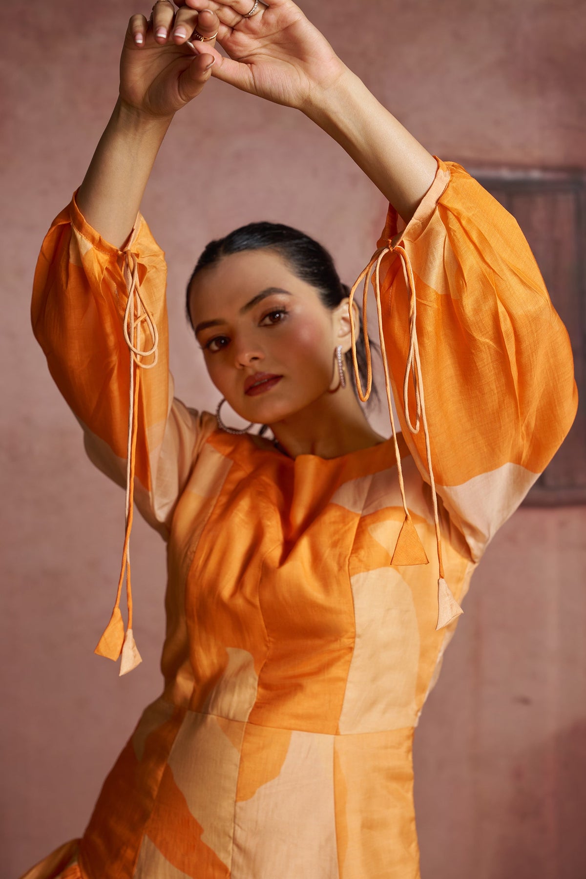 Orange Muslin Silk Printed Co-Ord Set - orange silk saree