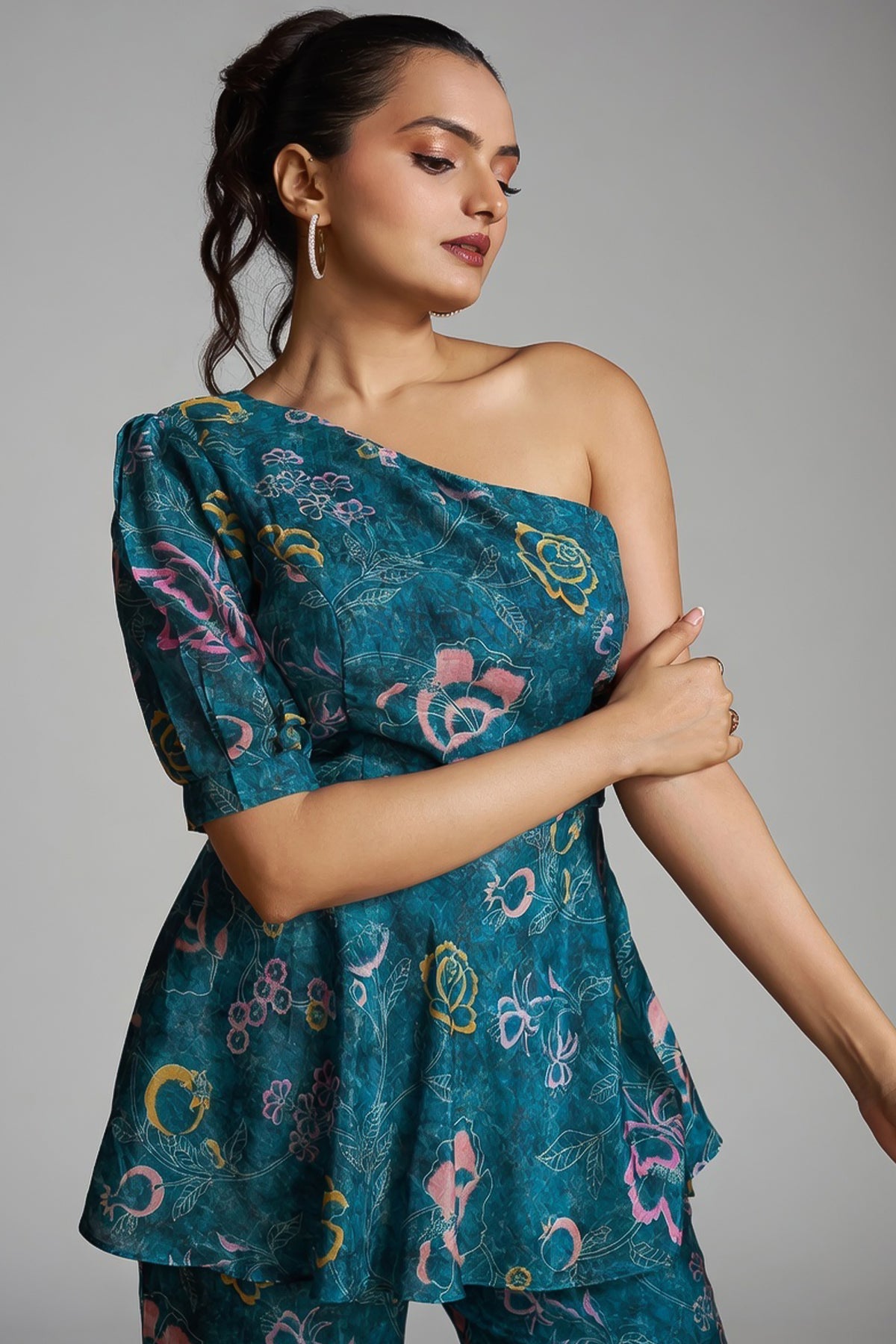 Blue Muslin Silk Printed Co-Ord Set - blue silk saree