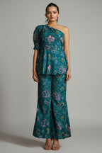 Blue Muslin Silk Printed Co-Ord Set - blue silk saree