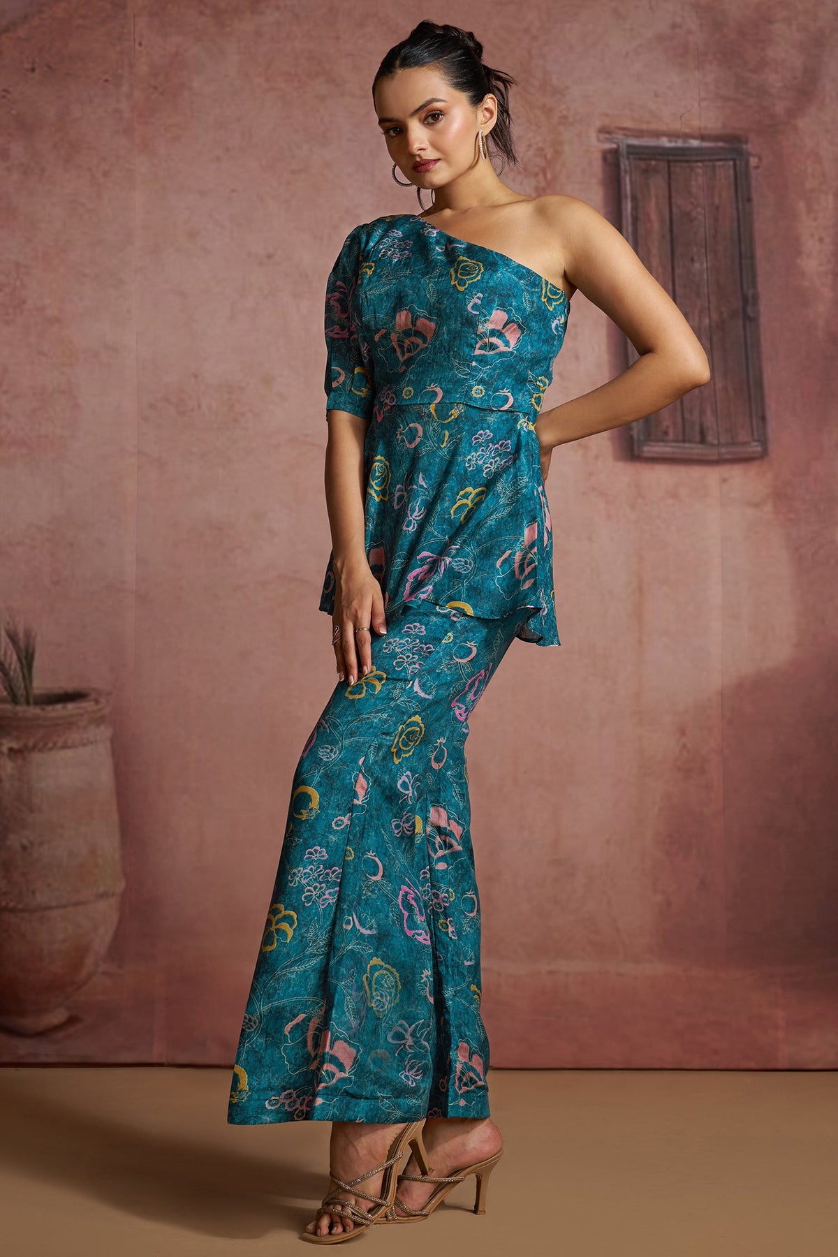 Blue Muslin Silk Printed Co-Ord Set - blue silk saree
