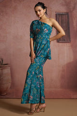 Blue Muslin Silk Printed Co-Ord Set