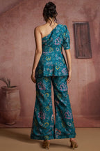 Blue Muslin Silk Printed Co-Ord Set - blue silk saree