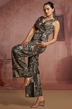 Black Muslin Fancy Printed Jumpsuit - black muslin saree