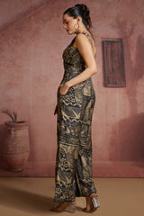 Black Muslin Fancy Printed Jumpsuit