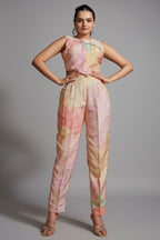 Multi Colored Muslin Silk Printed Co-Ord Set - red silk saree