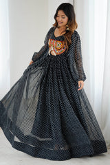 Black Georgette Leheriya Kurti with Kachchi Work