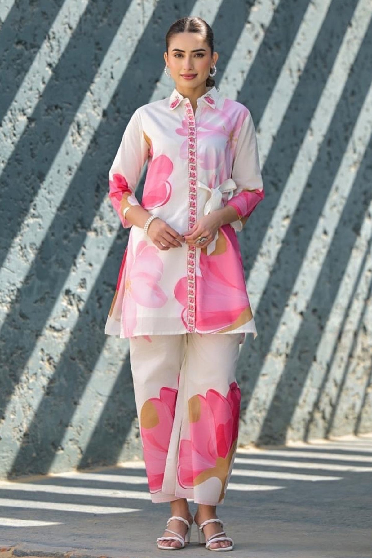 Pink and White Printed Co-Ord Set