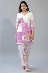 Purple and White Printed Co-Ord Set