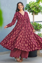 Magenta Rayon Anarkali Printed Kurti - magenta rayon saree