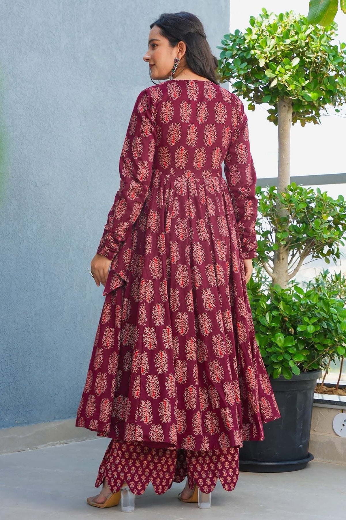 Magenta Rayon Anarkali Printed Kurti - magenta rayon saree