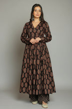 Black Rayon Anarkali Printed Kurti - black rayon saree