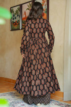 Black Rayon Anarkali Printed Kurti - black rayon saree