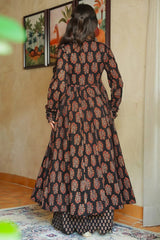 Black Rayon Anarkali Printed Kurti