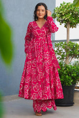 Pink Rayon Anarkali Printed Kurti