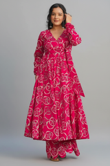 Pink Rayon Anarkali Printed Kurti