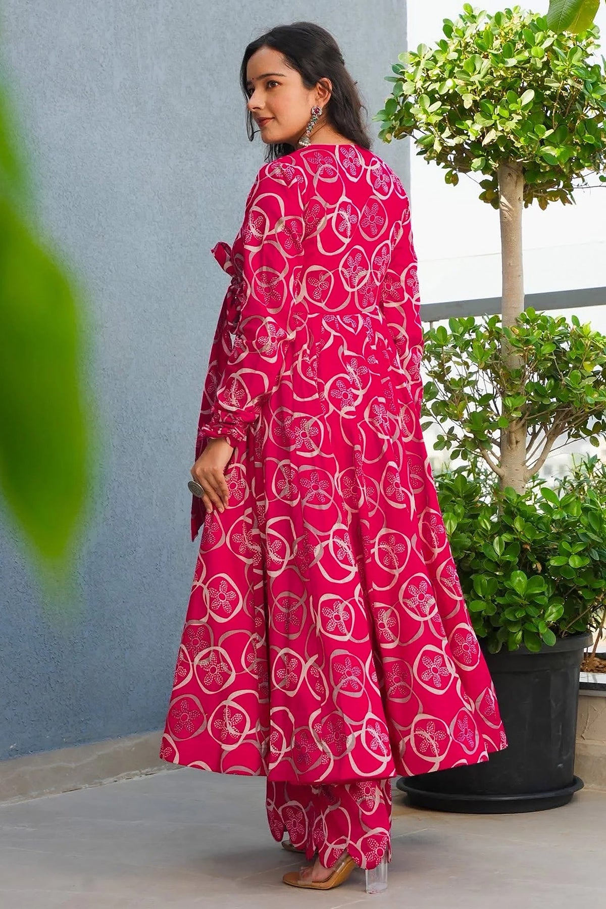 Pink Rayon Anarkali Printed Kurti - pink rayon saree