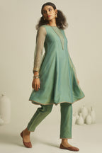 Sea Green Tissue Sequinned Kurti with Pant offering a majestic and structured drape