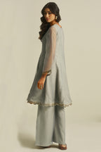 Dove Grey Tissue Sequinned Kurti with Bottom - grey saree