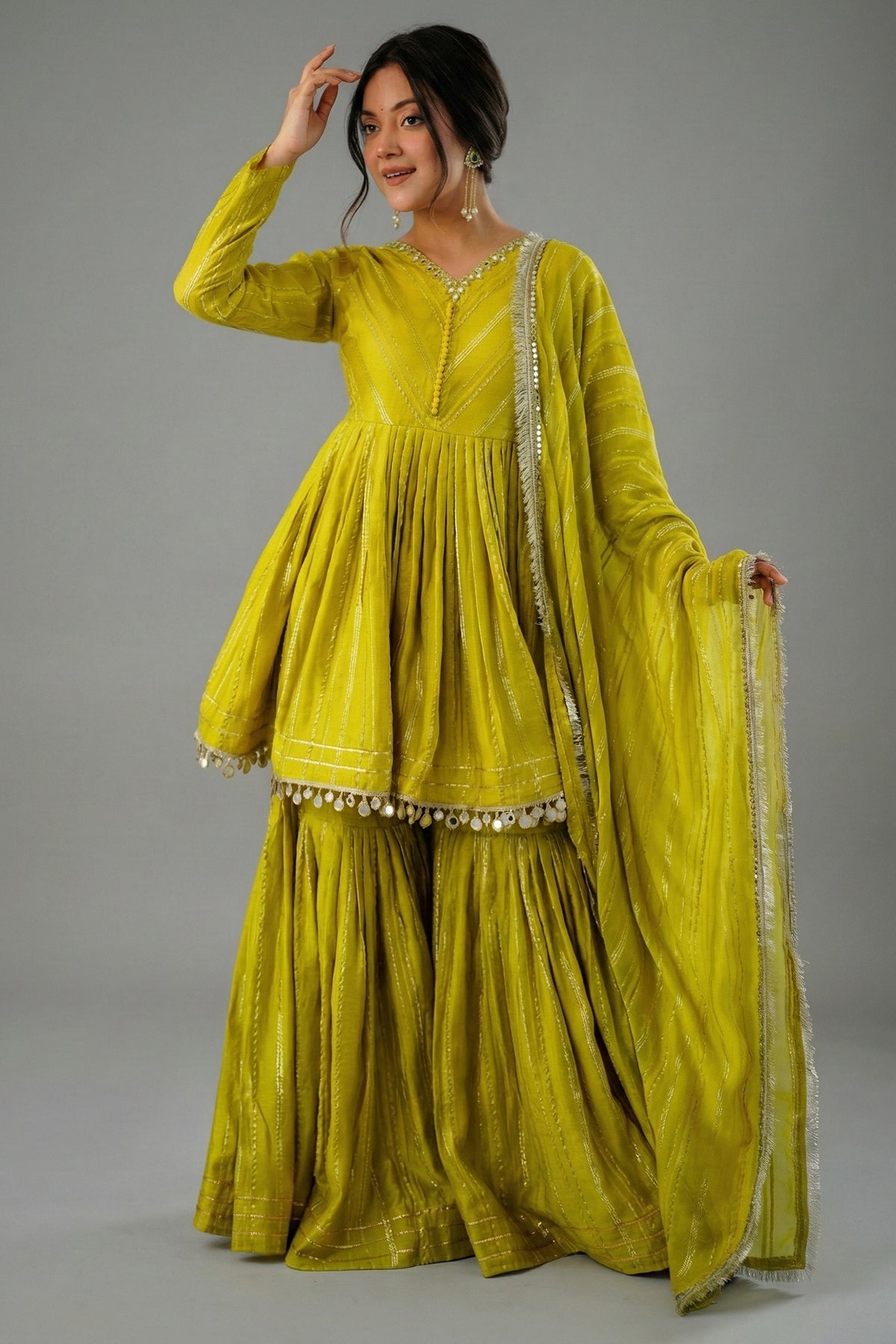 Yellow Chanderi Sharara Set with Weaving